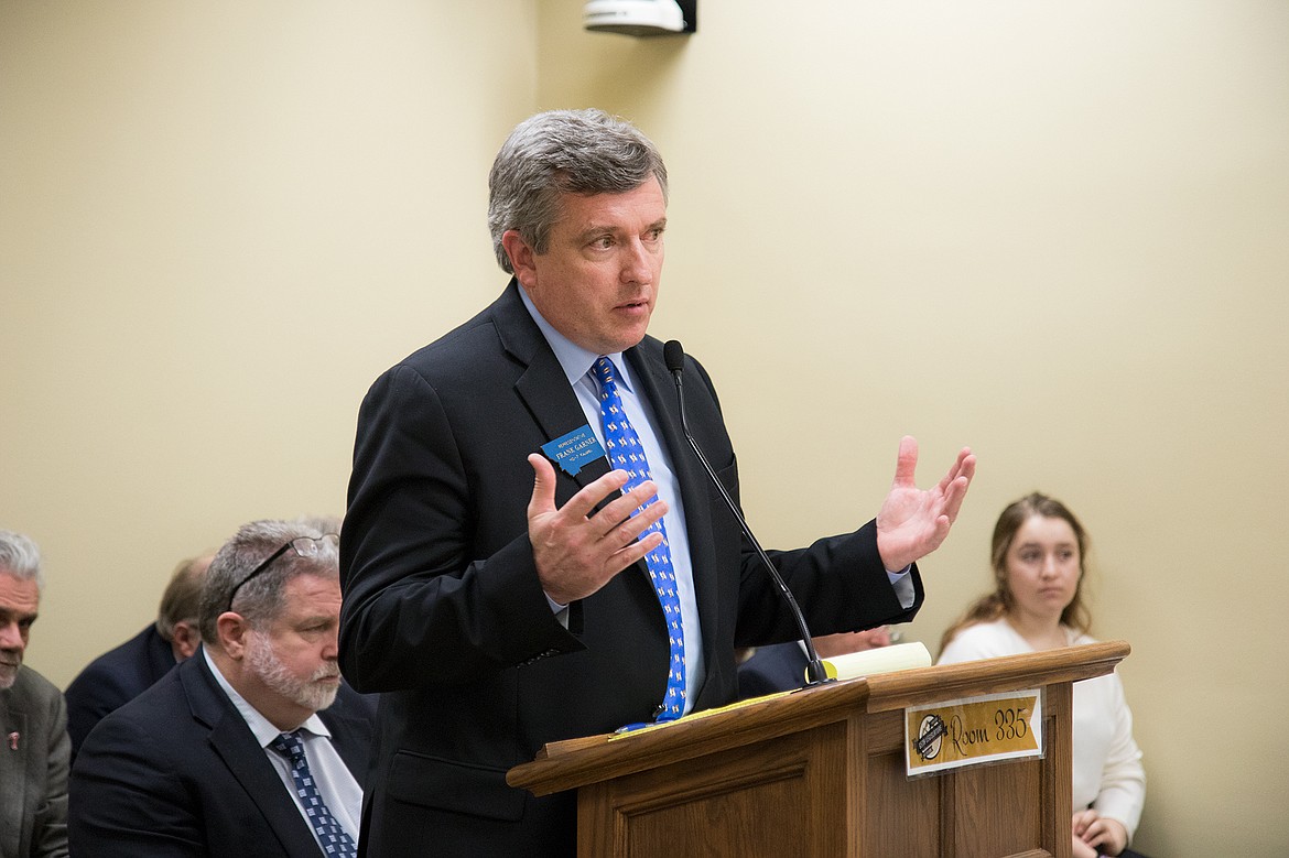 Rep. Frank Garner, R-Kalispell, makes his closing statements Monday, March 20, on House Bill 333, a bill to allow health-care professionals to prescribe medication for drug overdoses. (Community News Service)