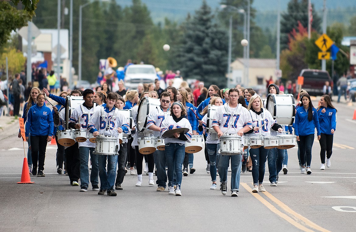 The Columbia Falls drumline performs in the parade.