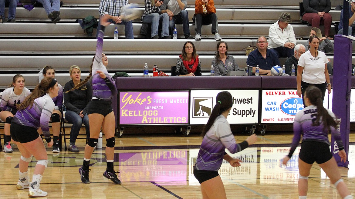 Photo by Josh McDonald/ 
Kaili Cates hits the ball during the Wildcats loss to St. Maries.