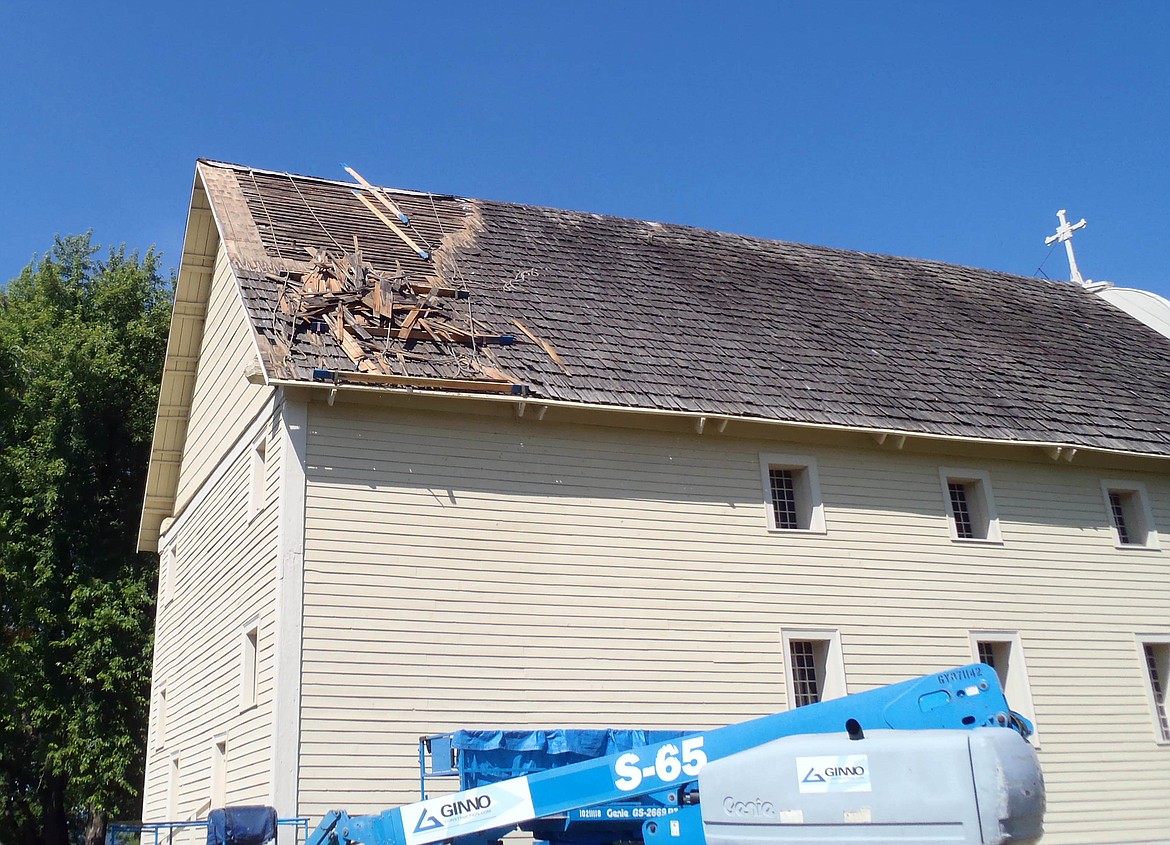 Courtesy photo
The previous roof on the Cataldo Mission as crews began to tear it off.