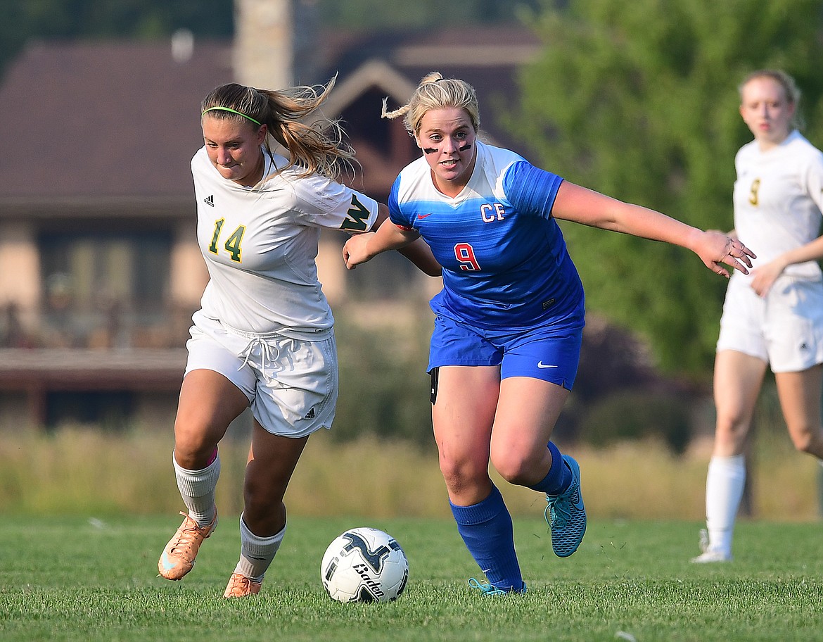 Hannah Callender fights for possession against a Whitefish defender.