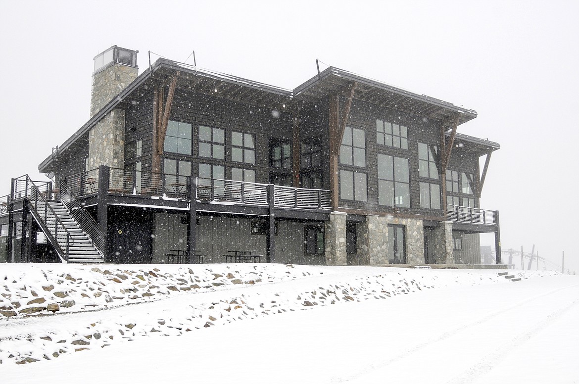 (Photo courtesy SCHWEITZER MOUNTAIN RESORT)
Snow drifts past Schweitzer Mountain Resort's Sky House on Tuesday after the resort noted the first snowfall of the season.