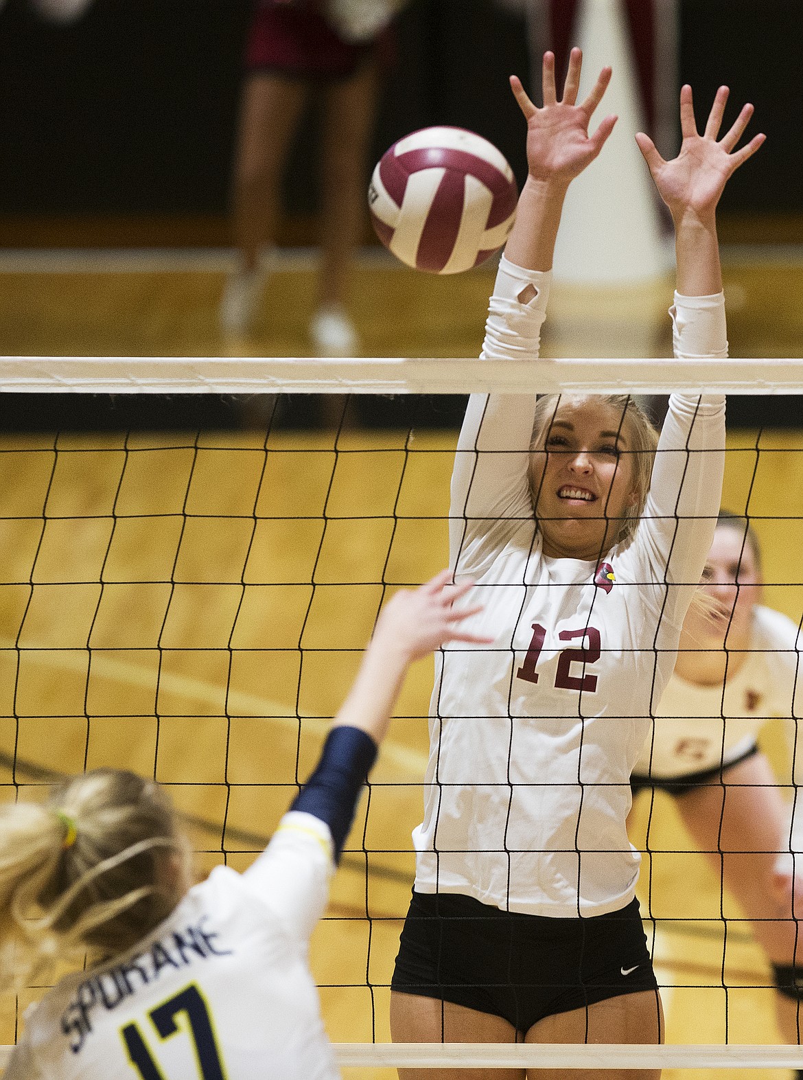 LOREN BENOIT/Press
NIC&#146;s Macy DuCoeur goes for the block during Wednesday night&#146;s match against Community Colleges of Spokane.