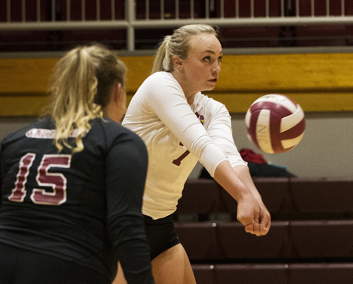 LOREN BENOIT/Press
NIC&#146;s Halle Hess hits the ball over the net during a match against Community Colleges of Spokane last Wednesday.