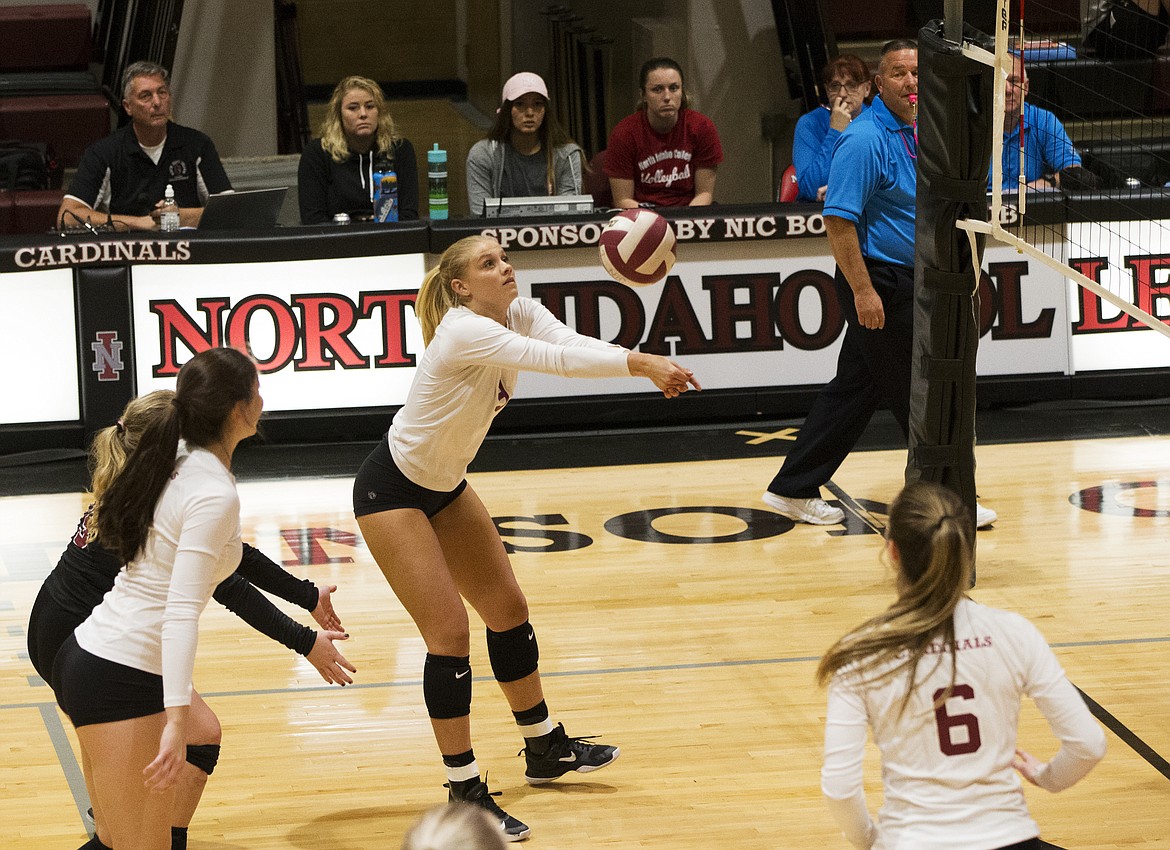 LOREN BENOIT/Press
NIC&#146;s Kayla Neumann passes to a teammate during Wednesday night&#146;s match against Community Colleges of Spokane.