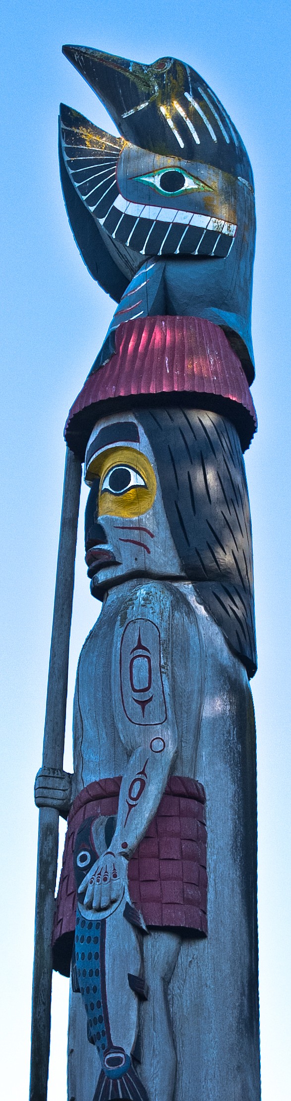 COWICHAN NATION
&#147;Salmon Fisherman &#151; Knowledge Pole&#148; depicting salmon carved by the August Family of Cowichan Nation.