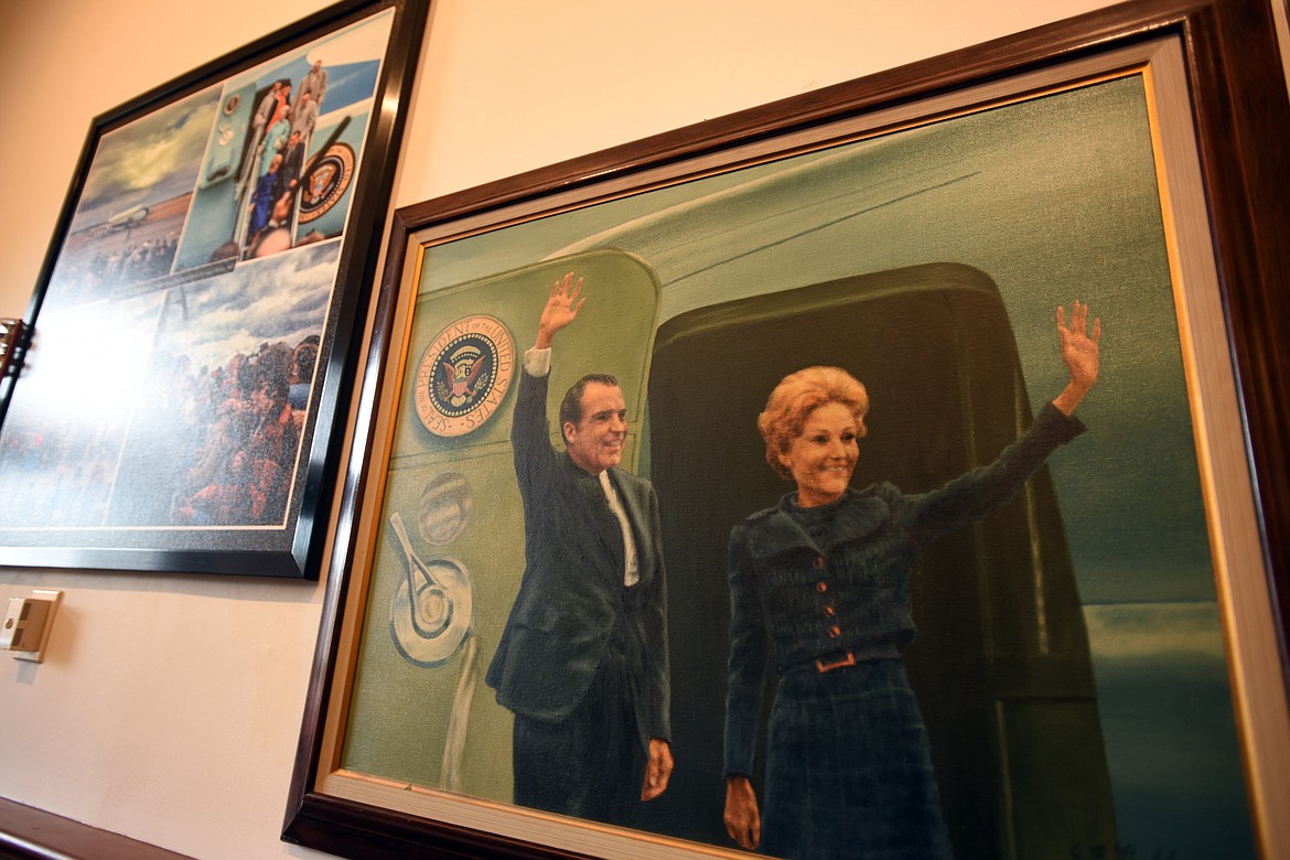 A painting of President Nixon and his wife from their visit to Kalispell by James Bakke. Bakke used photography to capture details and moments that were used in his paintings.
(Brenda Ahearn/Daily Inter Lake)