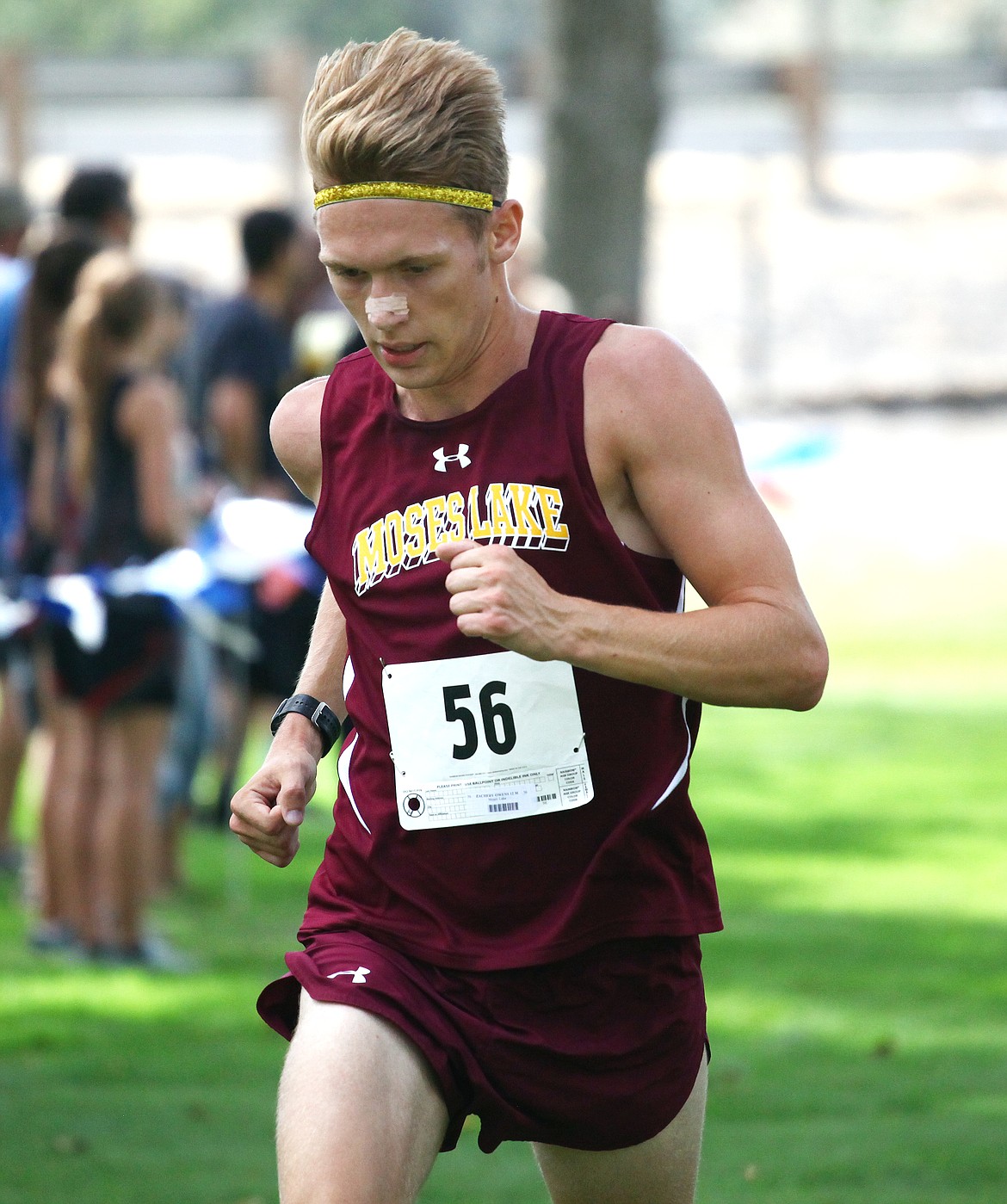 Rodney Harwood/Columbia Basin HeraldMoses Lake senior Zach Owens finishes his race at the Moses Lake Invite earlier in the year. Owens led the Chiefs, who won the Nike Invite Division 3 meet in Portland over the weekend.