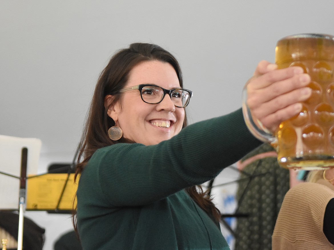 Laura Poitra, of Kalispell, won the women&#146;s stein-holding contest Saturday afternoon during the Great Northwest Oktoberfest in Depot Park. (Heidi Desch/Whitefish Pilot)