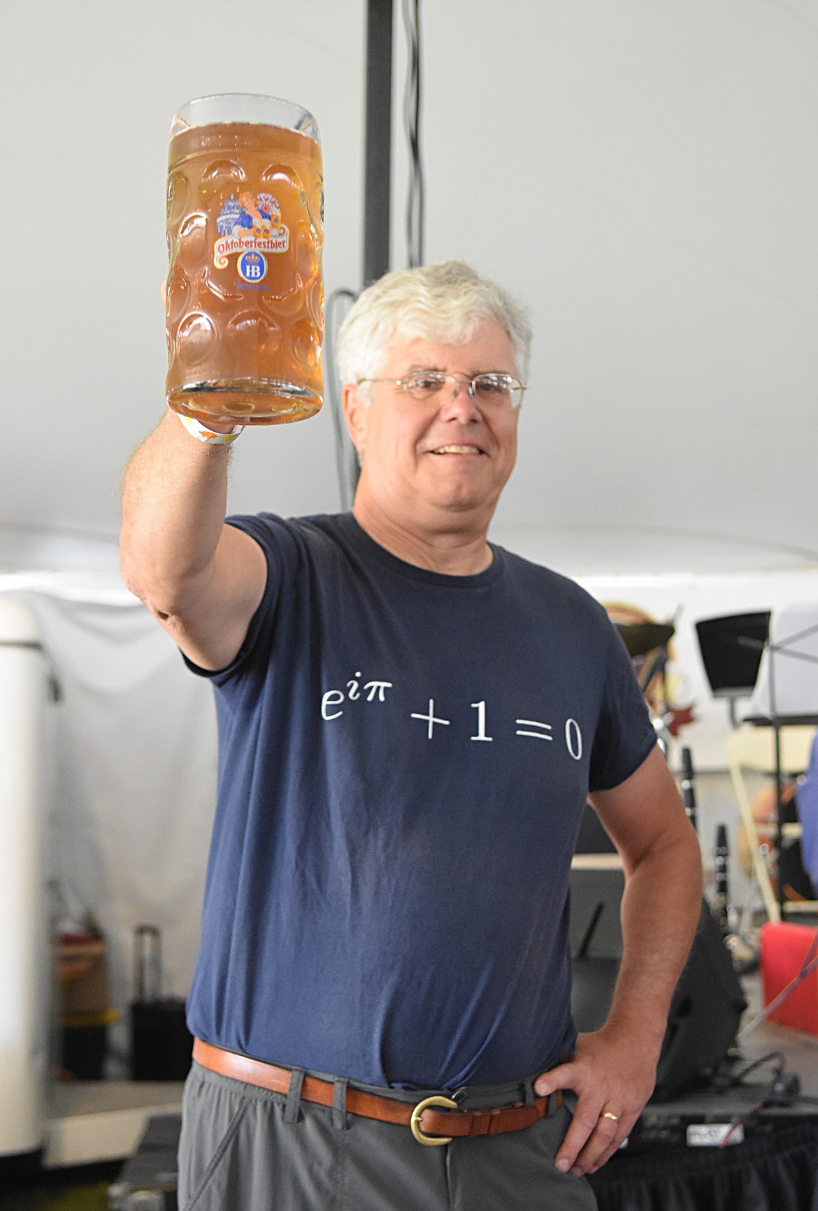 Bill Igoe, of Whitefish, competes in the men&#146;s stein-holding contest Saturday afternoon during the Great Northwest Oktoberfest in Depot Park. (Heidi Desch/Whitefish Pilot)