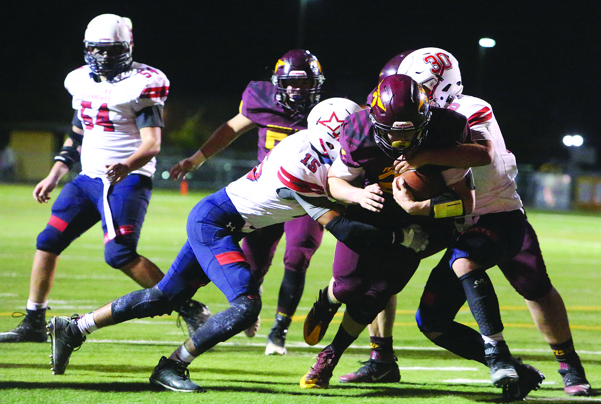 Connor Vanderweyst/Columbia Basin Herald
Moses Lake running back Rodney Fuchs scores one of his three touchdowns against Eisenhower.