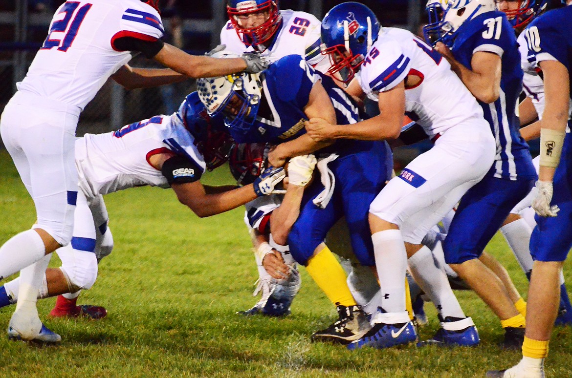 Big Fork had to use all strength to stop the Blue Hawks from gaining ground. (Erin Jusseaume/ Clark Fork Valley Press)