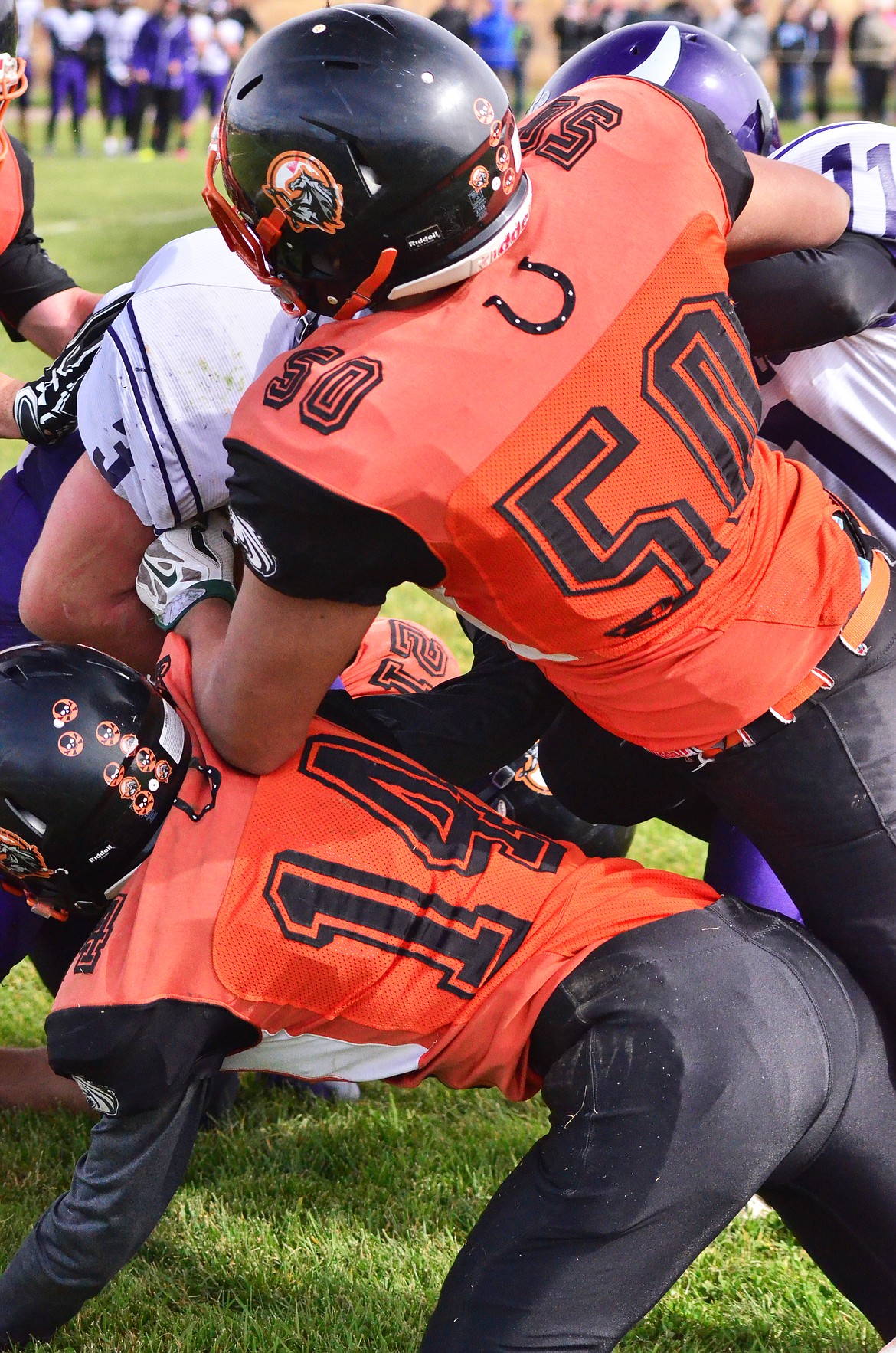 Plains Horsemen stop the ball in their endzone holding off a Viking charge for a touchdown. (Erin Jusseaume/ Clark Fork Valley Press)