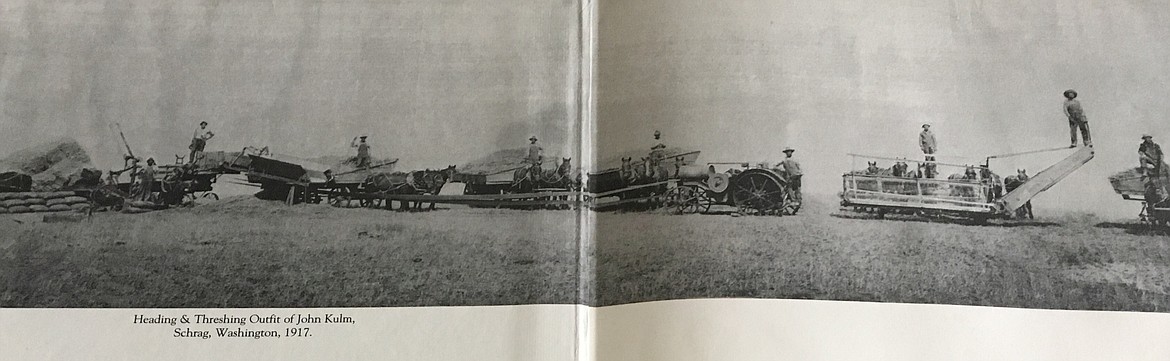 Heading &amp; Threshing Outfit of John Kulm, Schrag, Washington, 1917.