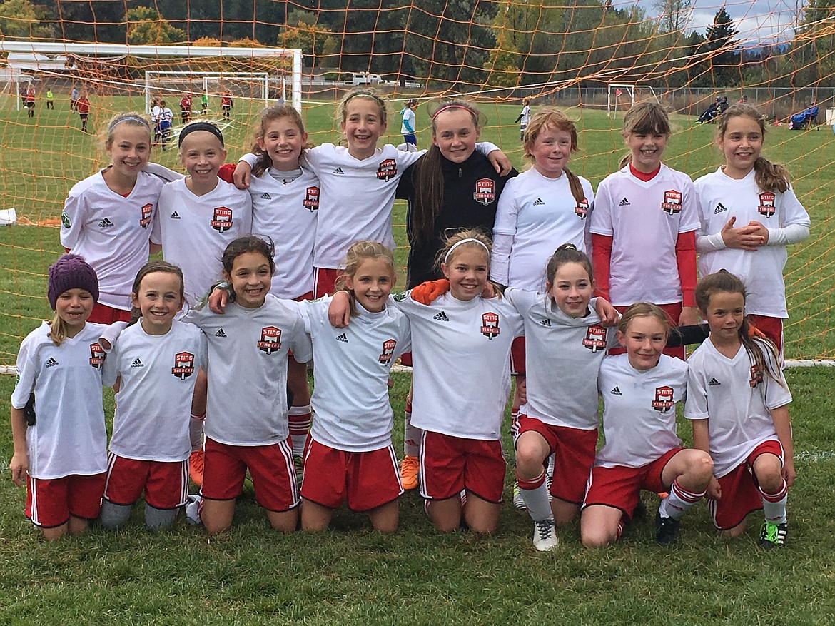 Courtesy photo
The Sting Timbers under-10 girls soccer team defeated the Spokane Valley Sounders 7-4 this past Saturday. Natalie Thompson had a hat trick and Lydia Lehosit, Libby Morrisroe, and Annabelle Rogers each scored once for the Sting. In the front row from left are Avery Hickok, Olivia May, Annabelle Rogers, Natalie Thompson, Rachel Corette, Zayda Voigt , Paige Hunt and Kate Mauch; and back row from left, Stella Vincent, Emma Decker, Evelyn Bowie, Lydia Lehosit, Emma Singleton, Hannah Coyne, Libby Morrisroe and Sofia Peressini.