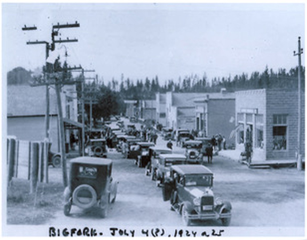 Looking south on Electric Avenue in Bigfork during Fourth of July parade festivities in 1924. (Central School Museum Archives)