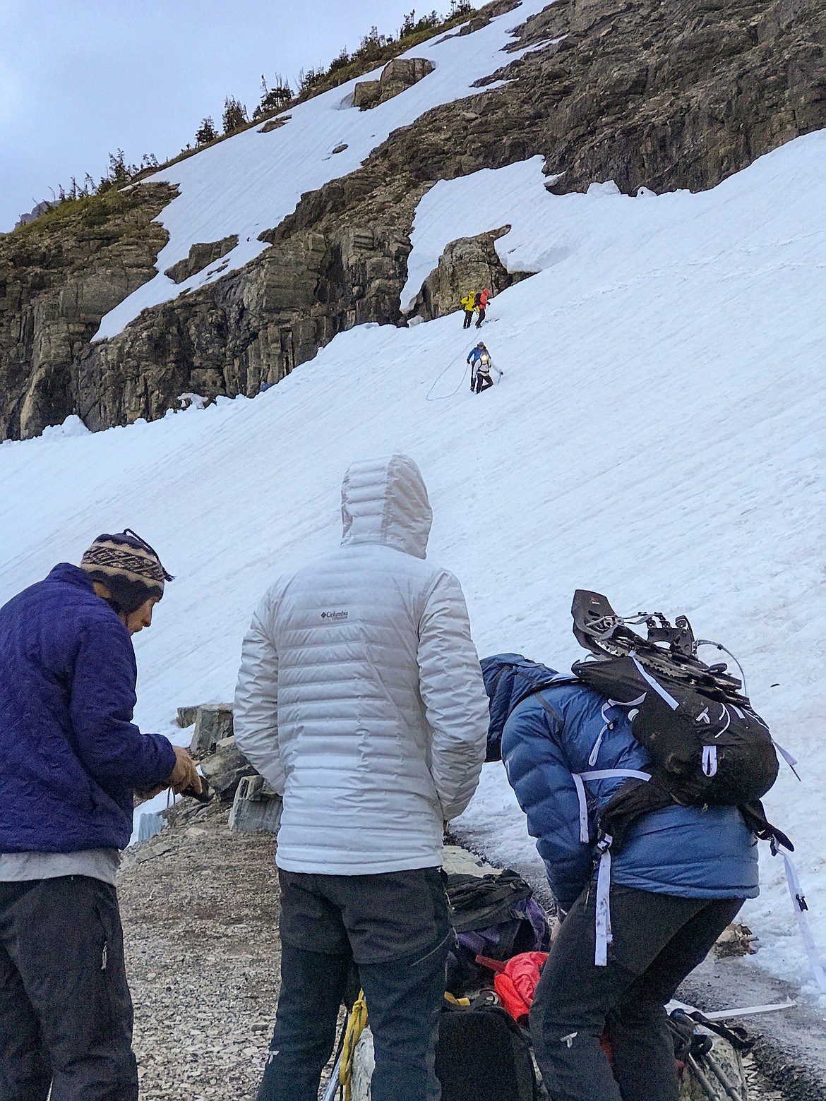 Brothers Zac and Dylan Efron climb along the Big Drift in Glacier National Park earlier this year during a commercial shoot for Columbia Sportswear. (Photo courtesy of Kat Gebauer of Green Kat Photography)