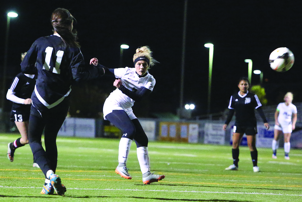 Connor Vanderweyst/Columbia Basin Herald
Moses Lake forward Kennady Schlagel scores in the ninth minute against Davis.