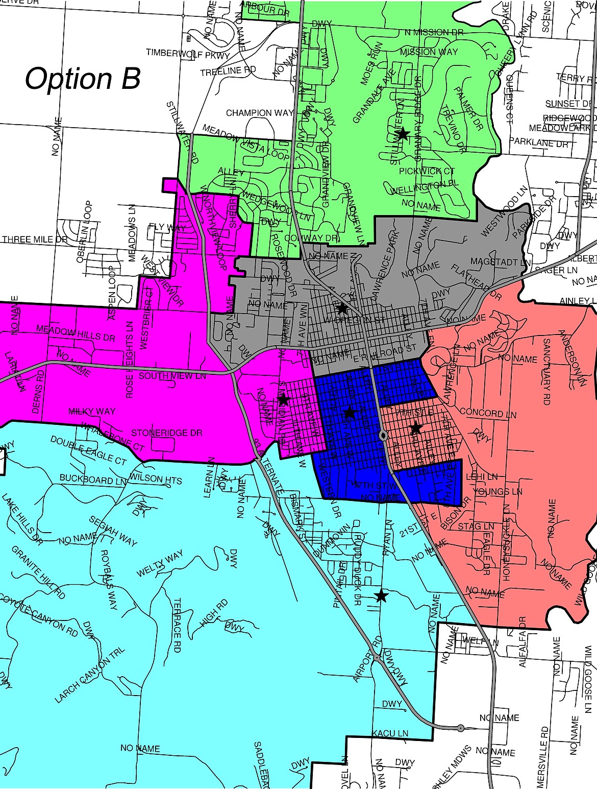 Another option the school district is considering in redrawing boundary lines. Please note that potions of school boundaries have been cropped out for clarity.