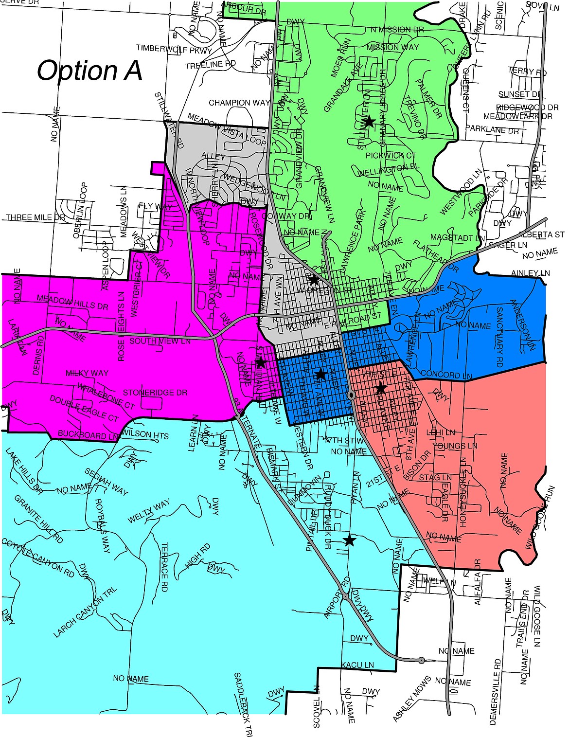 One of the proposed options the distict will present at upcoming public forums. Based on public input, there may be more options that are created before a final decision is made. Please note that boundaries have been cropped out for clarity, namely in Edgerton and the new south elementary, and to some extent, Peterson.