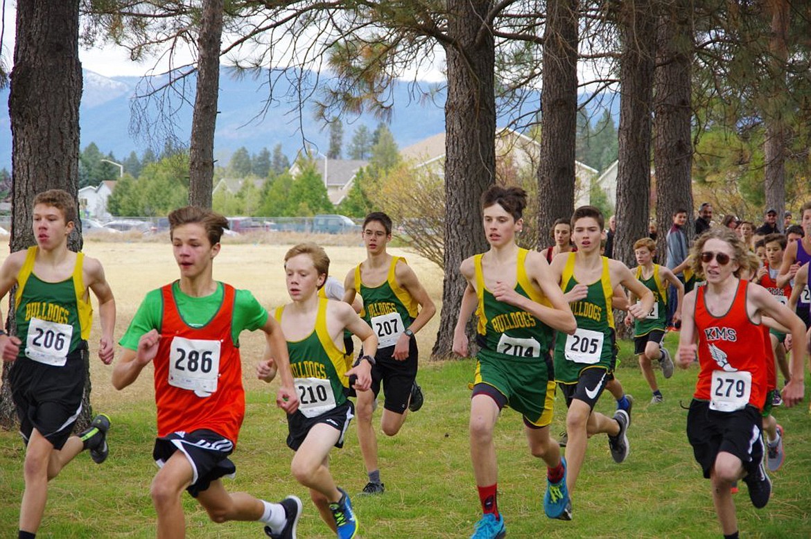 The Whitefish Middle School boys cross country team competes at the Columbia Falls meet at the Montana Veterans Home. (Photo courtesy Vonda Garcia)