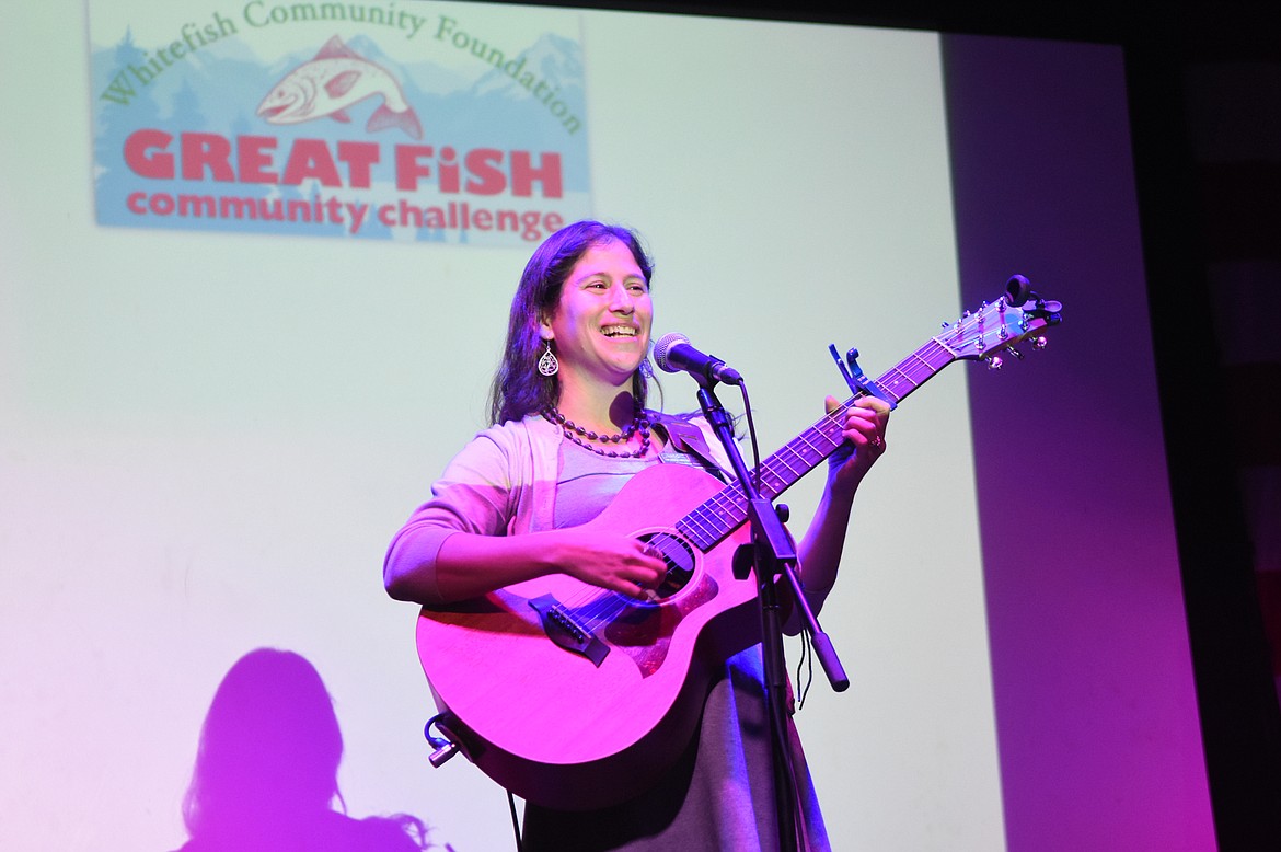 Hillary Shaw performs her winning jingle at the Great Fish Community Challenge Awards on Thursday. (Daniel McKay/Whitefish Pilot)