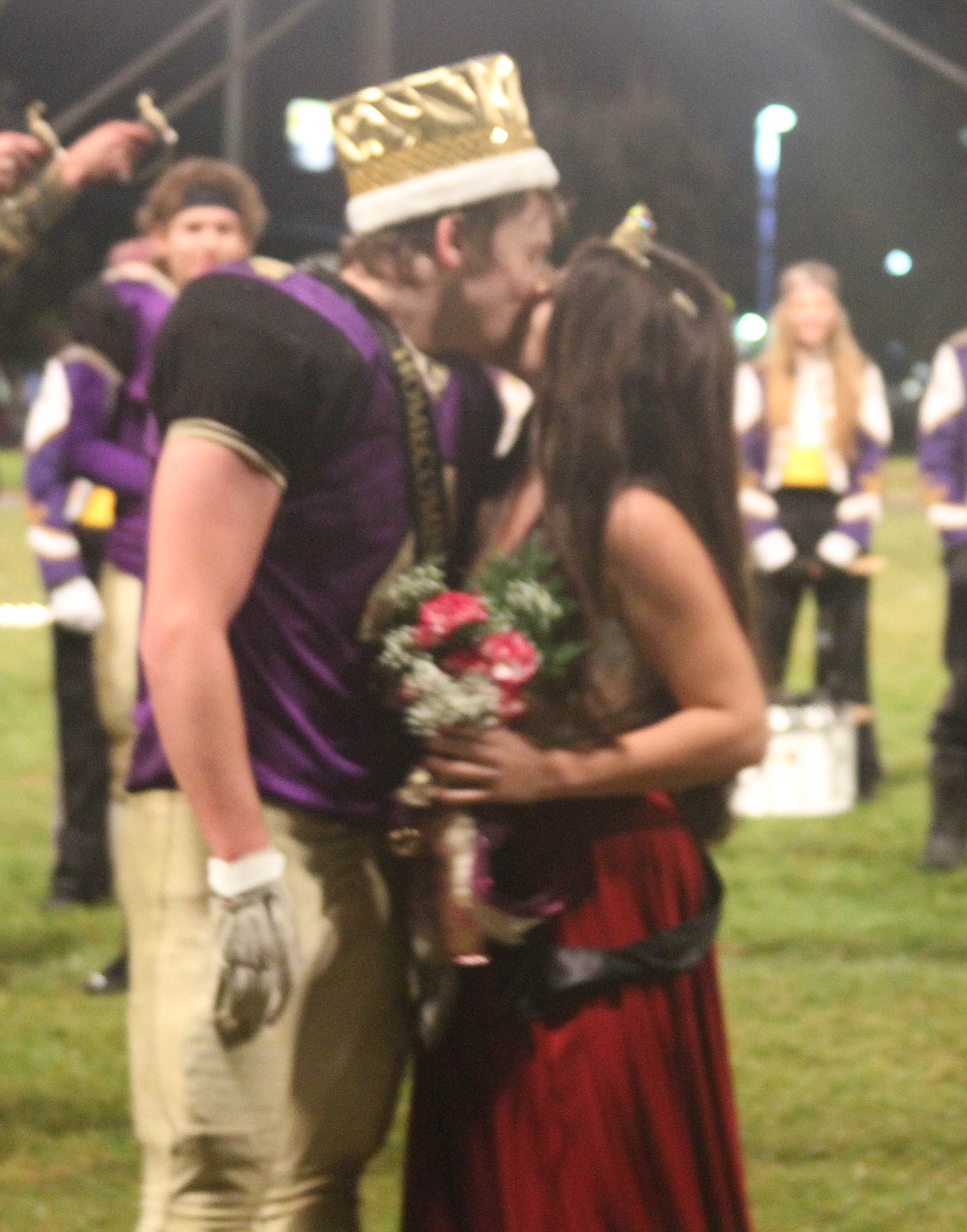 Photo by Josh McDonald
One of the most romantic moments of homecoming, when reallife couple Ryan Morgan and Sierra Rice share a kiss in front of a hyped crowd after winning king and queen.