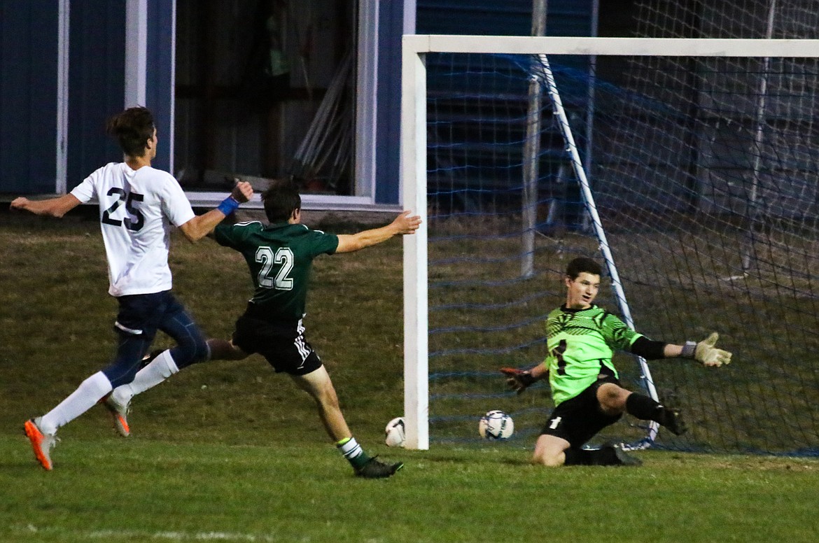 Photo by Mandi Bateman
Judah Draxlir attacking St. Marie&#146;s goalkeeper.