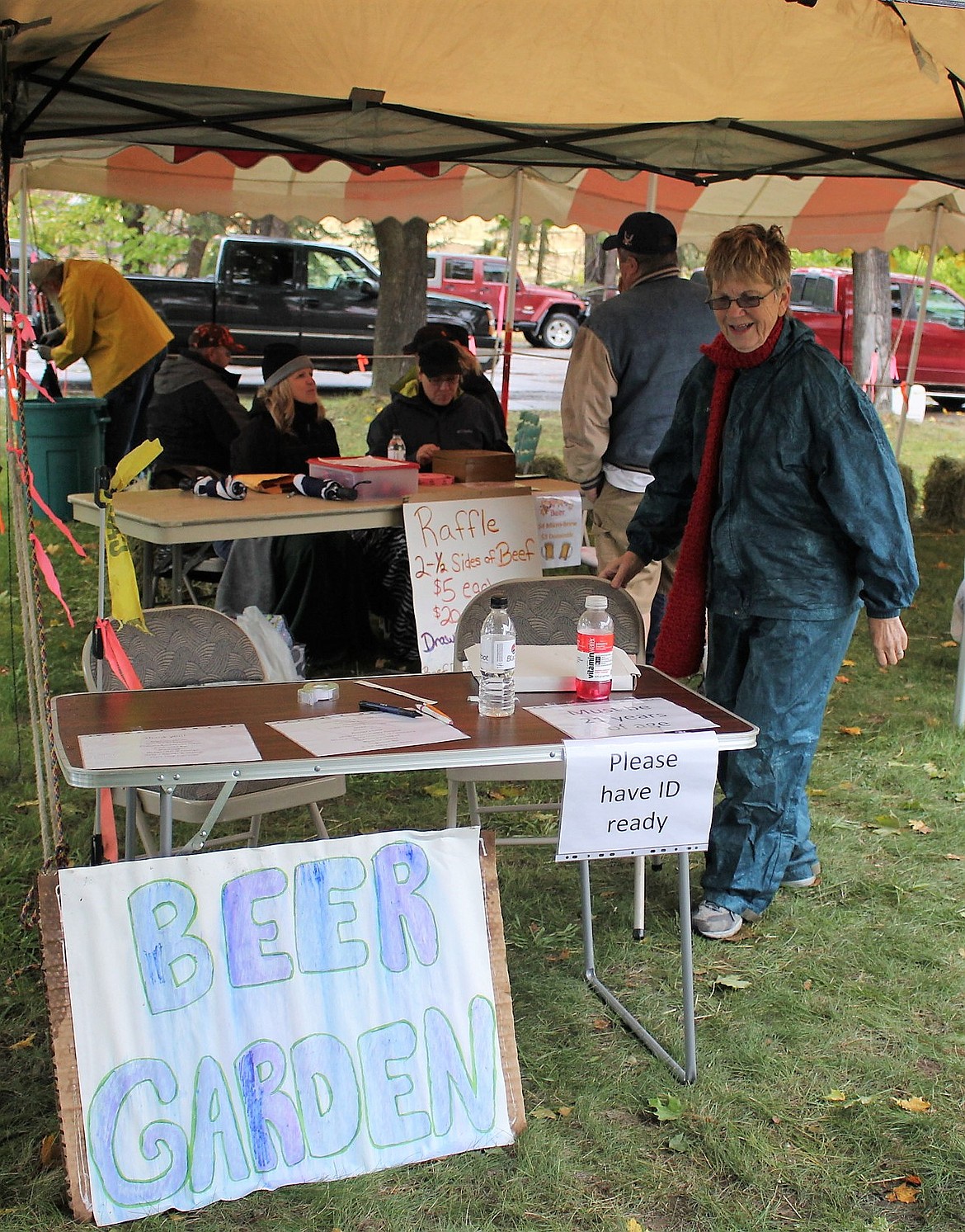 A rain drenched &#147;Beer Garden&#148; sign welcomed patrons during Oktoberfest on Saturday. Funds raised will be used to support Superior&#146;s new swimming pool. (Kathleen Woodford photos/Mineral Independent).