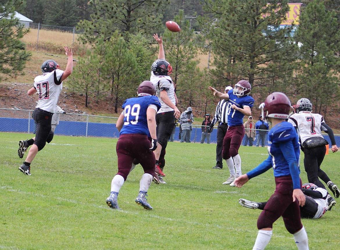 Connor Voll (81) makes a pass during Senior Day game in Superior against the Darby Tigers. The Clark Fork Mountain Cats won 46-22 and Voll made five of the team&#146;s six touchdowns. (Kathleen Woodford/Mineral Independent).