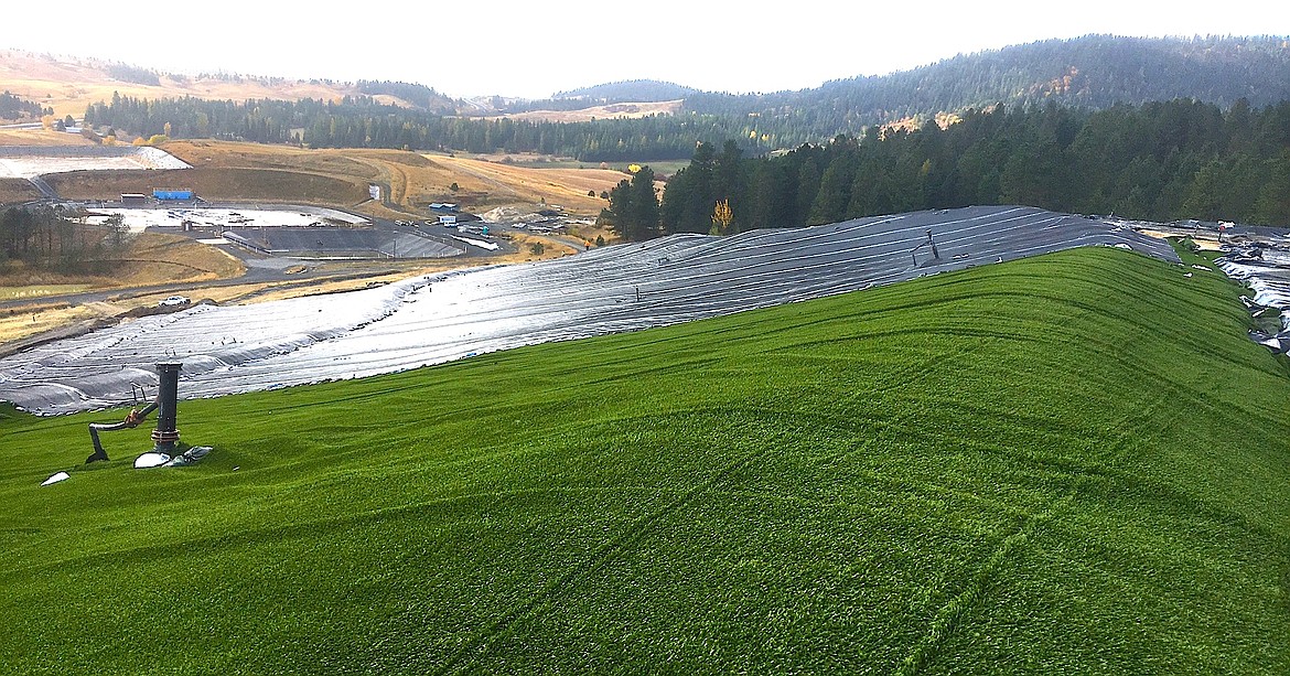 Courtesy photo
Kootenai County is capping garbage at the landfill at Fighting Creek with an artificial turf product over a plastic lining to reduce water from entering the garbage and createing leachate that needs to be collected and treated. The 16-acre, $2.4 million project south of Coeur d&#146;Alene is expected to be completed in late November.