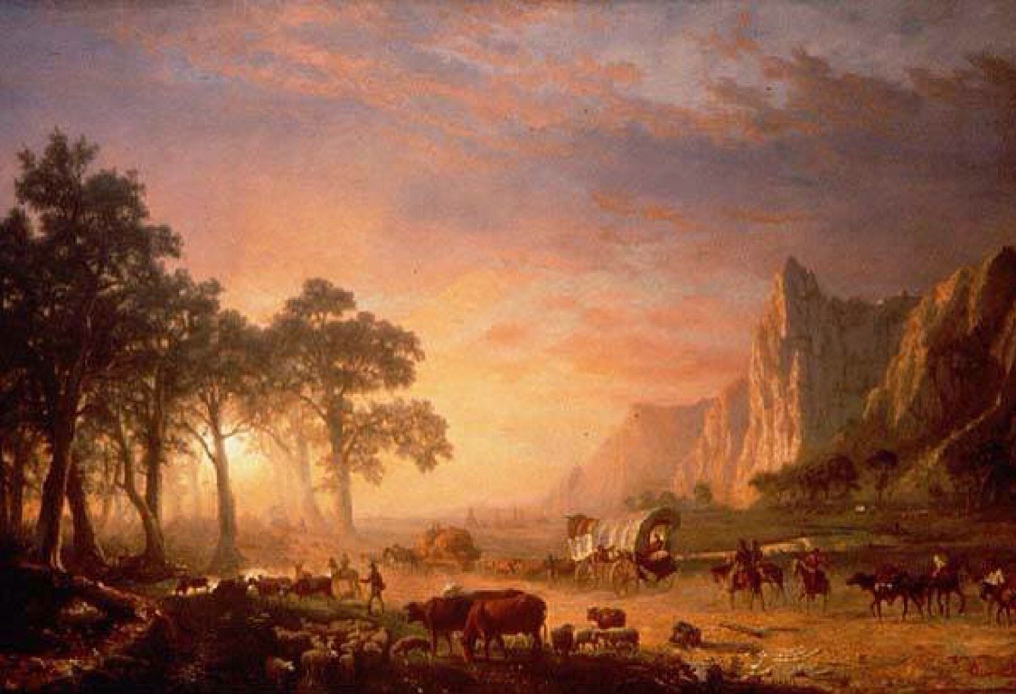 &#147;THE OREGON TRAIL&#148; BY ALBERT BIERSTADT
Doc Newell and Joe Meek headed to Oregon after guiding settlers across the Rockies to Fort Hall, Idaho, and then buying their wagons.