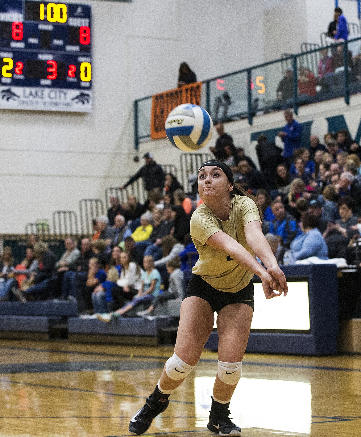 LOREN BENOIT/Press
Timberlake&#146;s Kylie Marneris passes an Kimberly serve during the opening round of the state 3A volleyball tournament last Friday at Lake City High School.