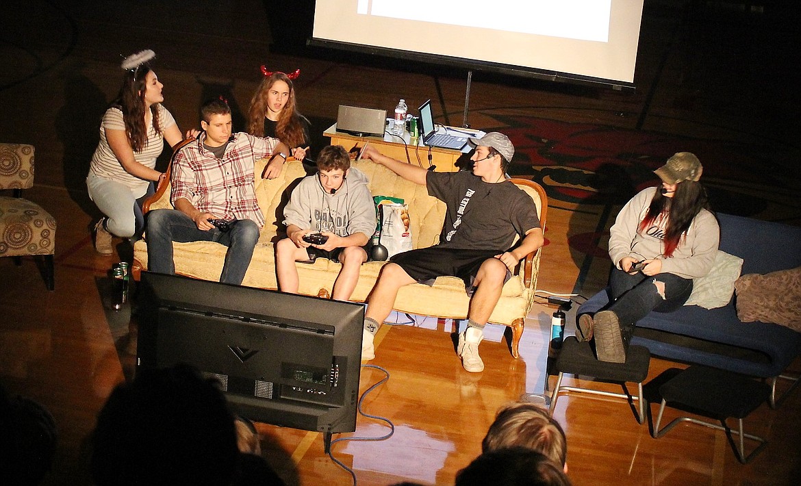 Students presented a skit about the dangers of e-cigarettes during a drug awareness assembly in Superior on Oct. 24 as part of Red Ribbon Week. (Kathleen Woodford/Mineral Independent)