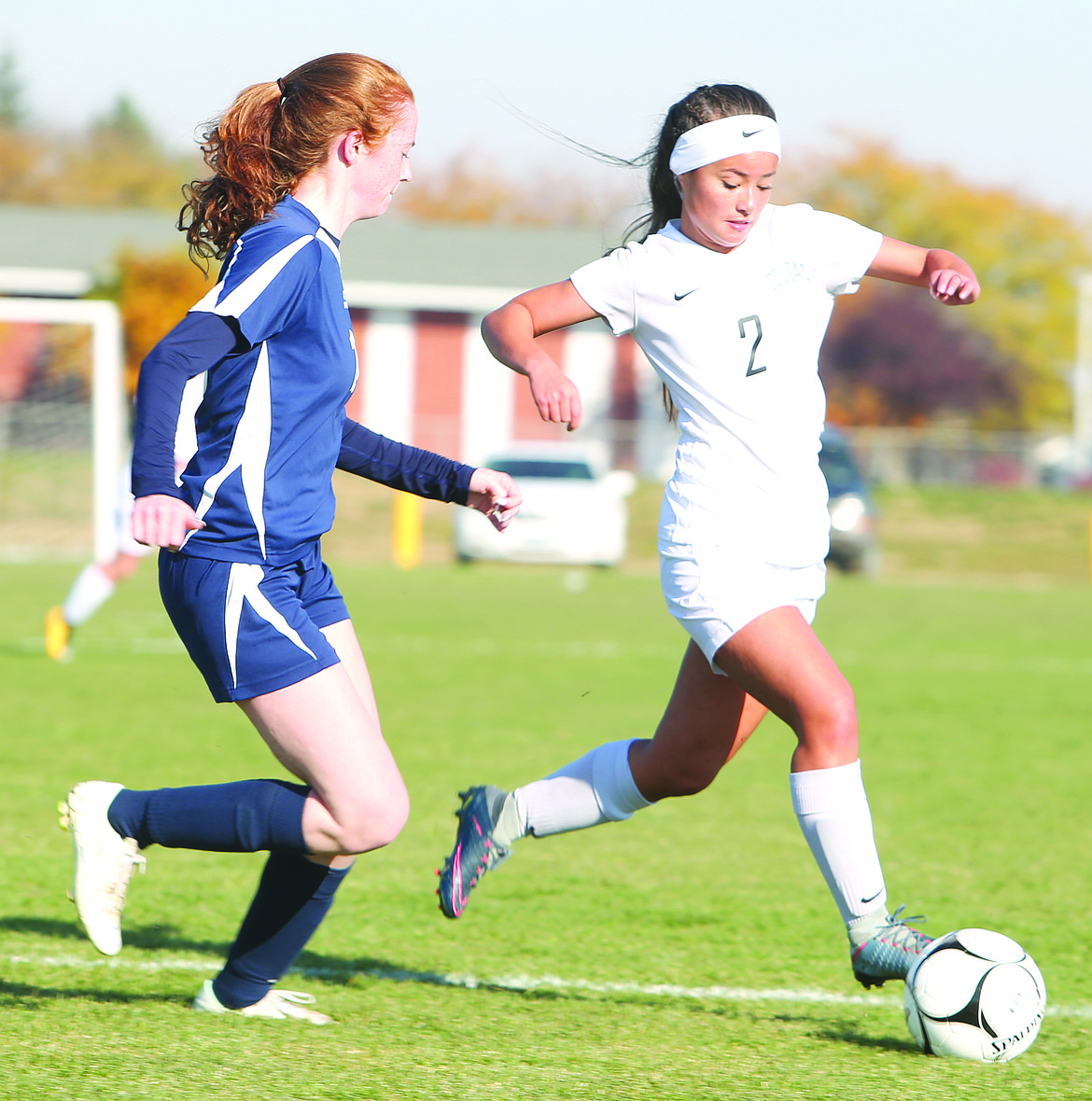 Connor Vanderweyst/Columbia Basin Herald
Warden's Ashlyn Yamane (2) dribbles the ball against Naches Valley.