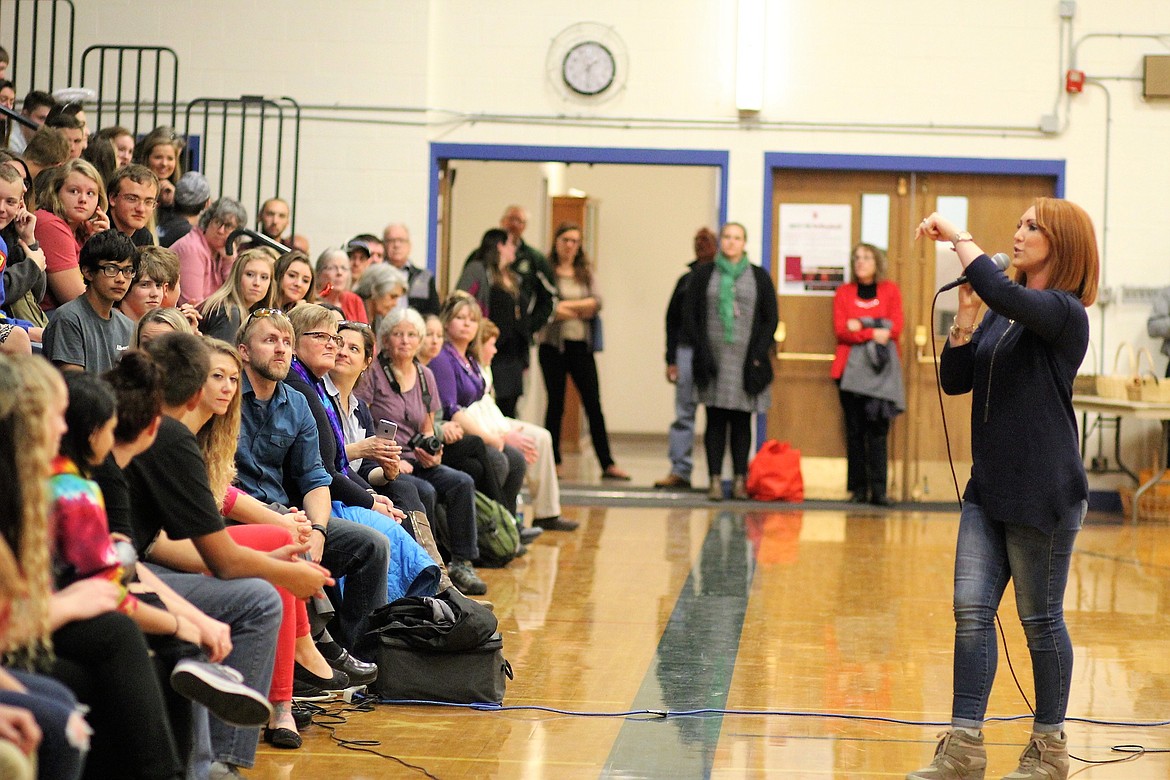 Motivational speaker, Jessie Funk, spoke to students in Superior last Tuesday for Red Ribbon Week. (Kathleen Woodford/Mineral Independent).