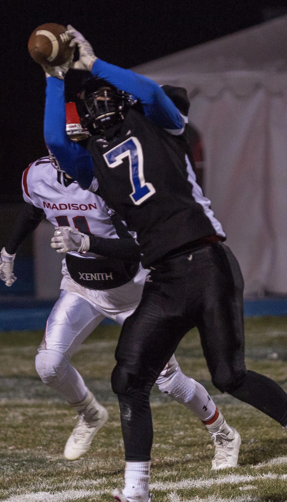 Cheryl Nichols Photography
The Nosworthy&#146;s Hall of Fame co-defensive player of the game is senior defensive back/wide receiver Sam Matheson. Matheson played lockdown defense in Coeur d&#146;Alene&#146;s win over Madison, allowing zero receptions and made six tackles. Sam also had a TD on offense.