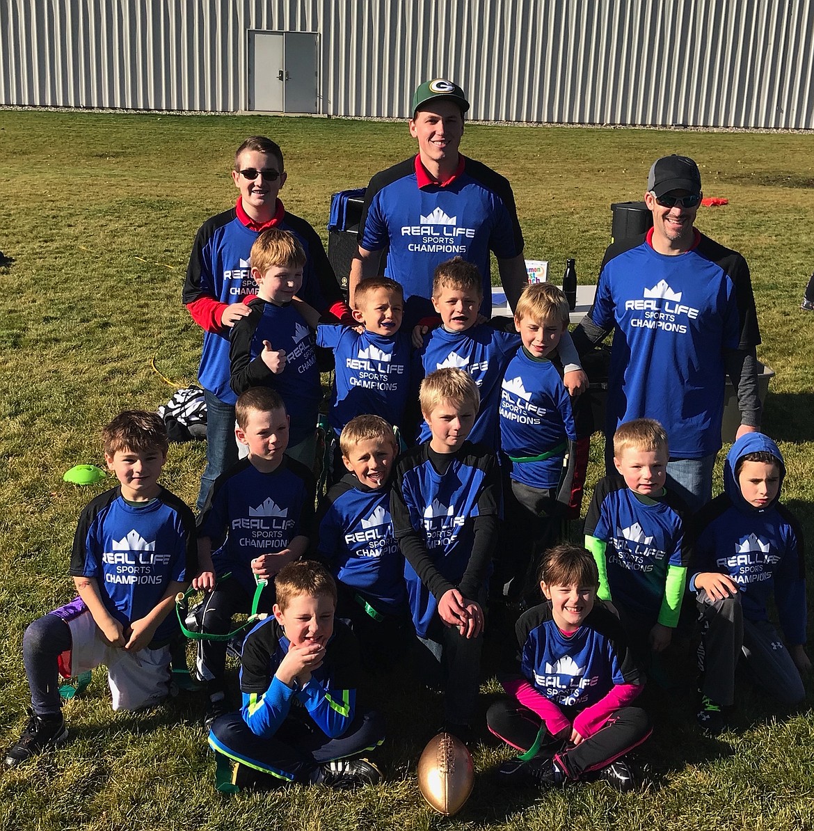 Courtesy photo
The Mighty Ducks won the championship game of the Real Life Sports flag football league. In the front from left are Ethan Jones and Elise Jones; second row from left, Brody Miller, Hunter Heberer, Jaxon Bolyard, Kaleb Herman, Parker Stearns, and Kaden Putman; third row from left, Jacob Kaiser, Archer Seeds, Sawyer Bateman and Dallen Ganske; and back row from left, assistant coach Brandon Freeman, head coach Brett Beaugrand and assistant coach Brad Miller.