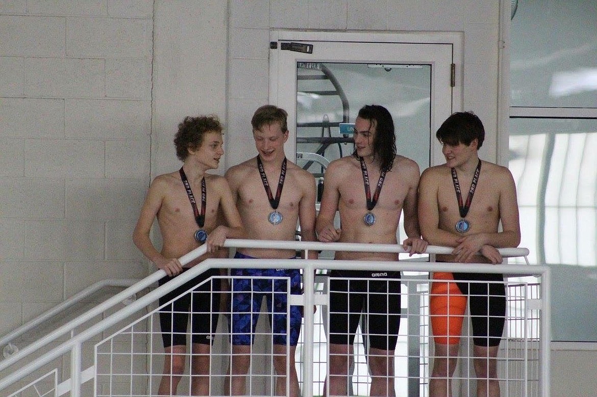 (Courtesy photo)
The boys 400 meter free relay finished second at state. Pictured from left to right are Hayden Norling, Jacob Ballard, Garrett Bamer and Miles Luce.