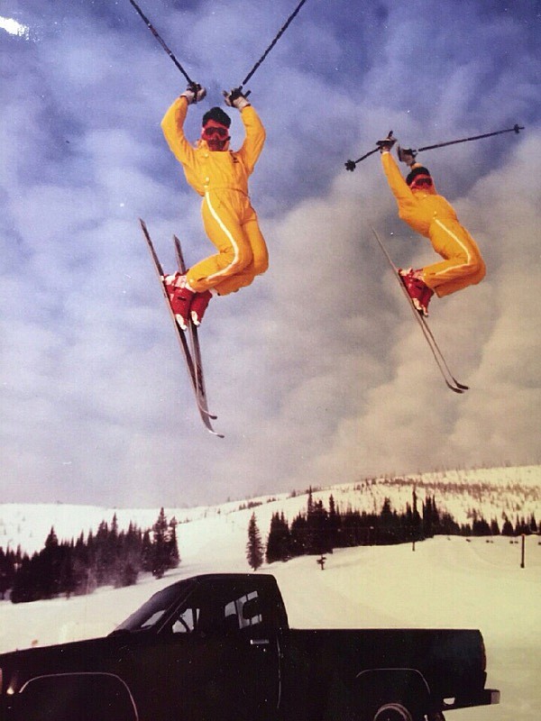 Bob Legasa and Dan Herby jumping over a truck 1990.