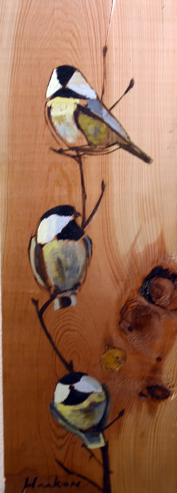 &#147;Chickadees,&#148; an oil painting on Doulas Fir by Haakon Ensign.
(Brenda Ahearn/This Week in the Flathead)