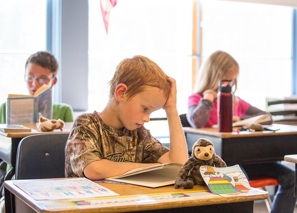 Kameron Ledbetter concentrates on his work at Yaak School. (Photos by Keith Graham and Neil Chaput de Saintonge)