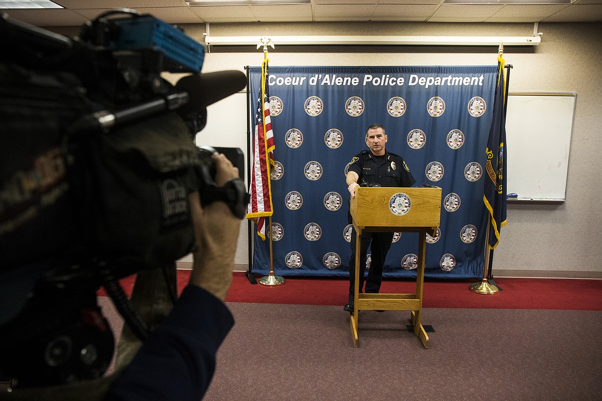 Coeur d'Alene Police Chief Lee White holds a joint press conference with the Kootenai County Prosecutor's Office to talk about Johnathan Renfro's sentence. Renfro was sentenced Monday to death for the murder of police Sgt. Greg Moore in 2015. (LOREN BENOIT/Press)