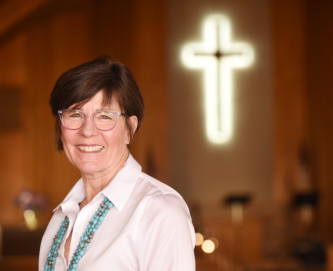 Pastor Mary Todd in the sanctuary of First Baptist Church in Kalispell.