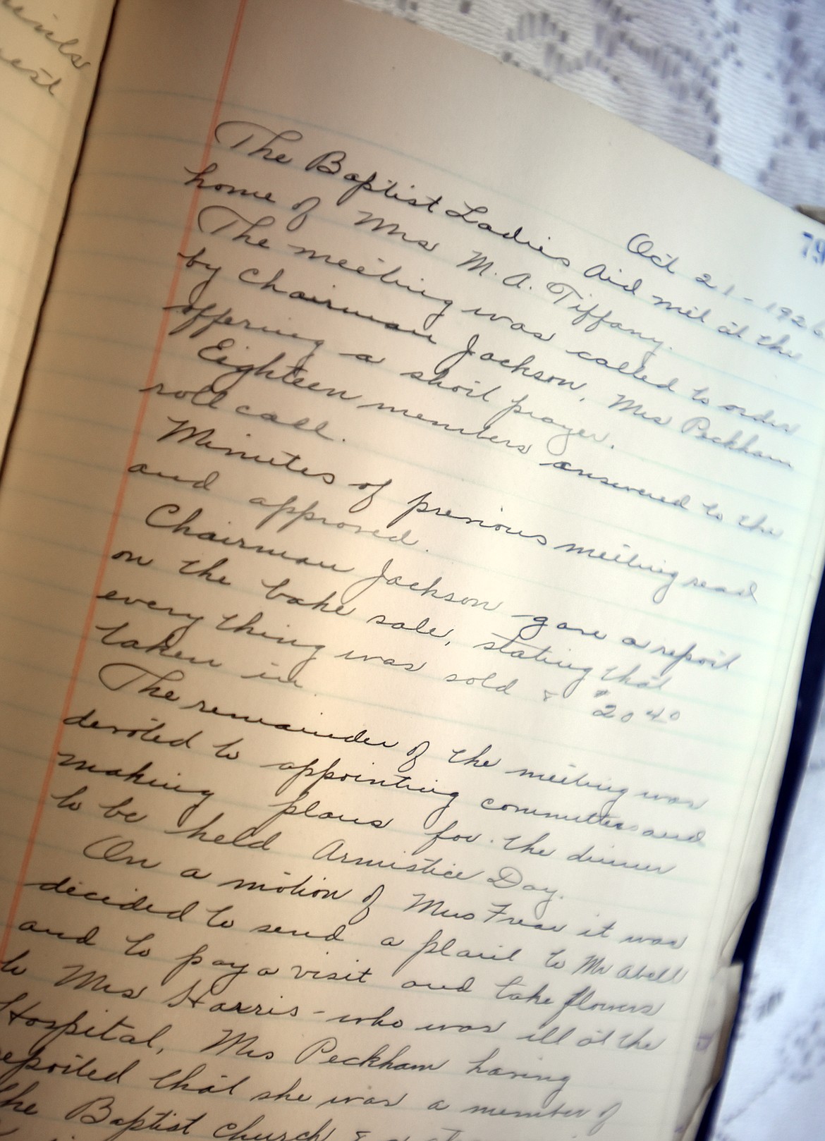 Detail of hand-written notes from meeting of the Baptist Ladies Aid written in 1926.(Brenda Ahearn/Daily Inter Lake)