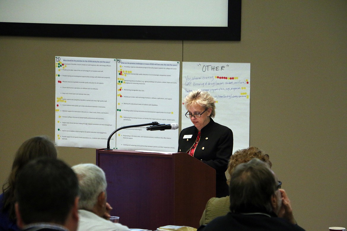 (Photo by MARY MALONE)
Idaho state Sen. Shawn Keough speaks at the What&#146;s Happening Up North economic forum Thursday. The focus of this year&#146;s forum was on education.