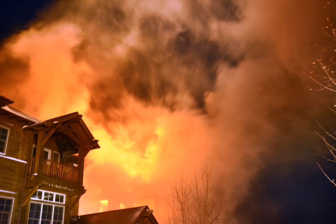 Although the structure was a total loss none of the first responders were injured and the homeowners were not present.(Brenda Ahearn/Daily Inter Lake)