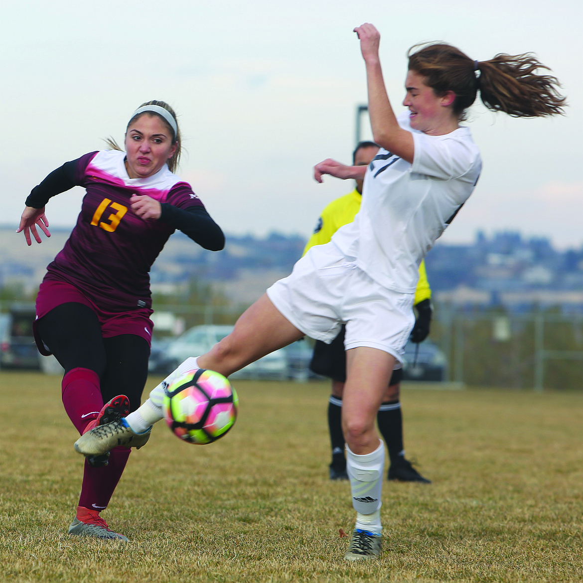 Connor Vanderweyst/Columbia Basin Herald
Moses Lake's Jocelyn Rataezyk (13) takes a shot against West Valley.