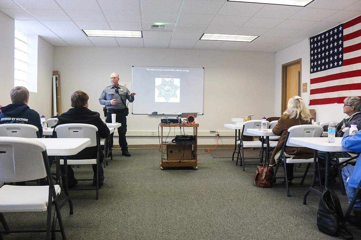 Photo by Mandi Bateman
Boundary County Sheriff Dave Kramer teaching a class on winter driving.