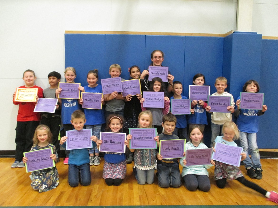 Courtesy photo
On Oct. 26, Mt. Hall Classroom Teachers awarded Citizen of the Month to the following students:
Logan DesMarais, Sergio Ramirez, Samantha Koehn, Maddie Hart, Colton Turner, Aliyah Rosales, Amanda Koehn, Sydney Beckle, Tyson Dickson, Charlotte Riverman, Colson Baisden, Dominic Solum, Paisley Maas, Isaiah Stump, Gia Roemer, Brooklyn Hubbard, Cody Russell, Lila Westfall and Autumn Duffin.